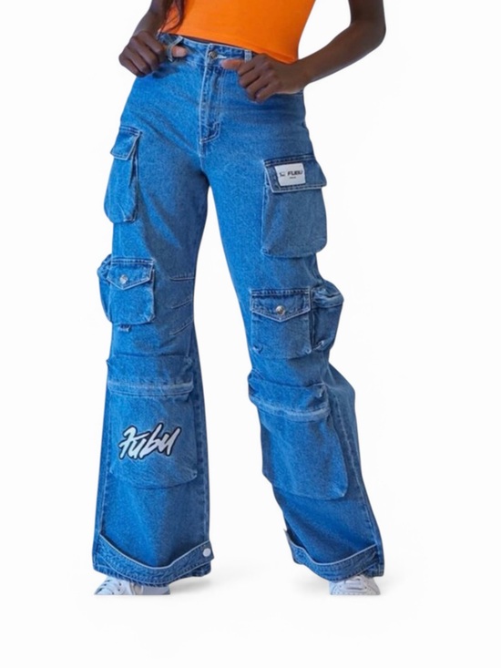 FUBU Denim - FUBU Forever 21 Cargo Multi Pocket Vintage Y2K Skater Oversized Jeans M